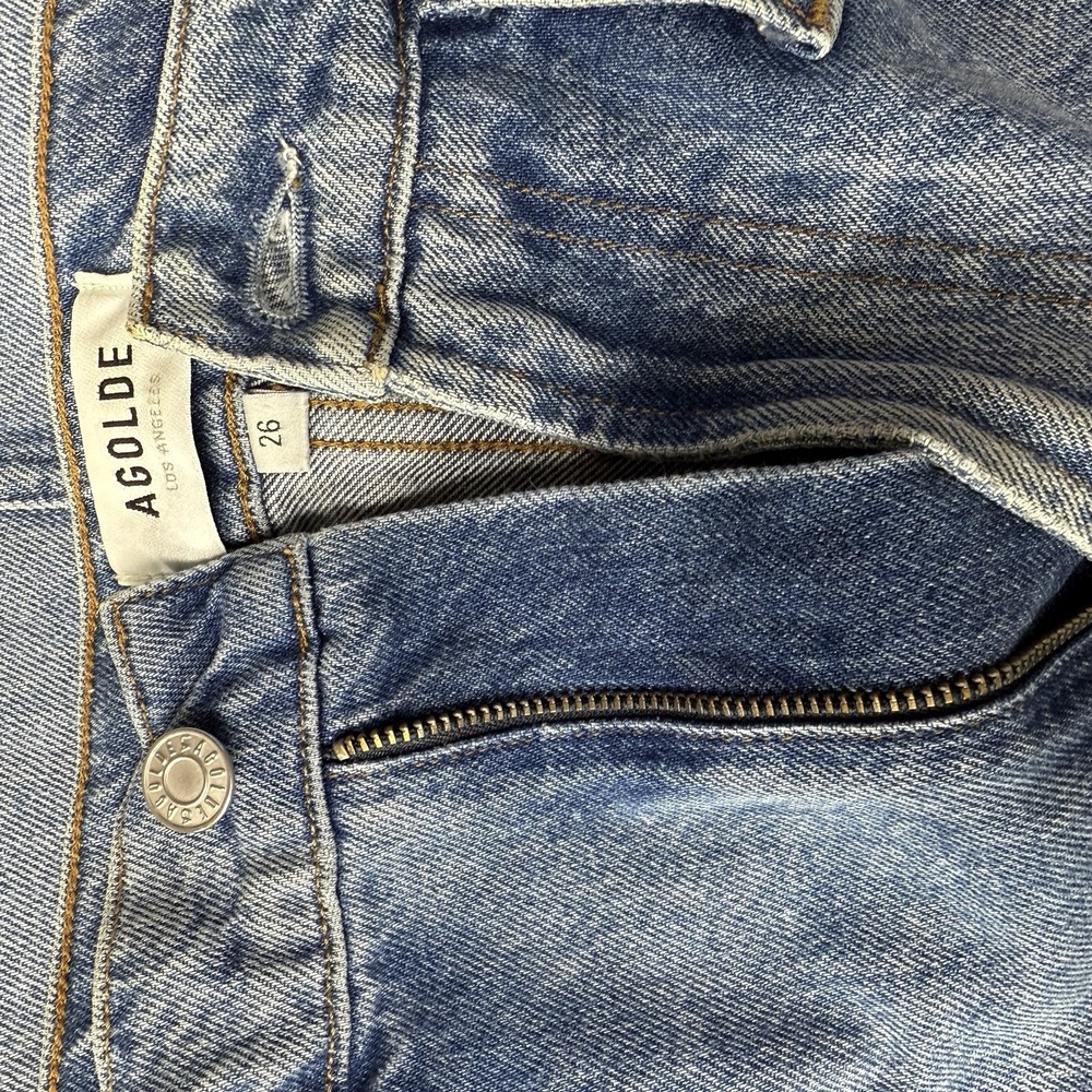 AGOLDE Denim Skirt Women Size 26 Jean Reworked‎ 90's Cutoff Light Wash Raw Hem - Picture 6 of 8